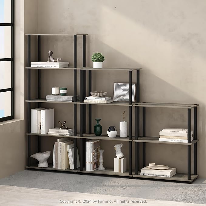 Furinno Turn-N-Tube Book Shelf, 3-Tier Bookshelf, Bookcase with Multipurpose Compact Display Rack, 11.6 x 23.6 x 29.6, for Living Room, Bedroom, Home Office, French Oak/Black