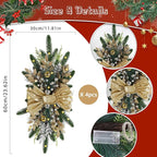 IPOPU 4PCS 24in Gold Christmas Swags Cordless Prelit Teardrop Swag, Christmas Stairs Decorations Light up Christmas Swag Wreath for Stair Window Wall Home Decor (Gold)