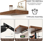 Venusmiles Floating Shelves for Wall, 48" W x 12" D x 2" H, 2 Pack of Long Wall Mounted Engineered Wood Shelves with Invisible Brackets for Living Room, Bedroom, Bathroom, Kitchen Decor, Brown