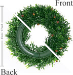 U'Artlines 17" Spring Summer Wreath for Door Green Boxwood Wreath Greenery Hanging Garland for Home Wedding Wall Window Decoration Green＆Brown