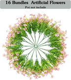 Artificial Fake Flowers Plants for Outdoors Spring Summer Decoration,Faux Flowers Plants Greenery UV Resistant Silk Daisy Realistic for Outside Planter Front Porch Patio Garden Home 16 Bundles（Pink）