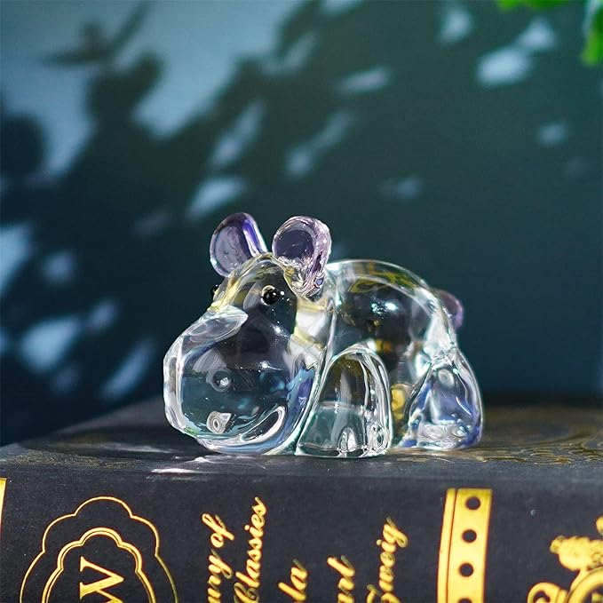 HDCRYSTALGIFTS 2.8inch Crystal Hippo Figurines Collectibles Gift for Women Art Glass Hippopotamus Statue Animal Paperweight Ornament for Table Home Decoration