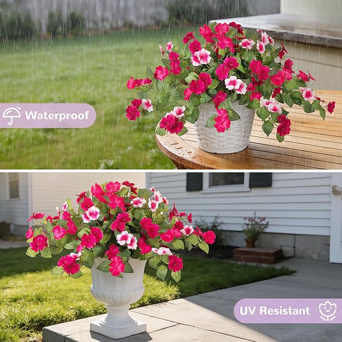 Artificial Fake Flowers for Outdoors Spring Decoration 2 Bundles Faux Flowers Plants for Outdoor Planters UV Resistant Silk Realistic Flowers for Outside Home Garden Front Porch Patio Décor