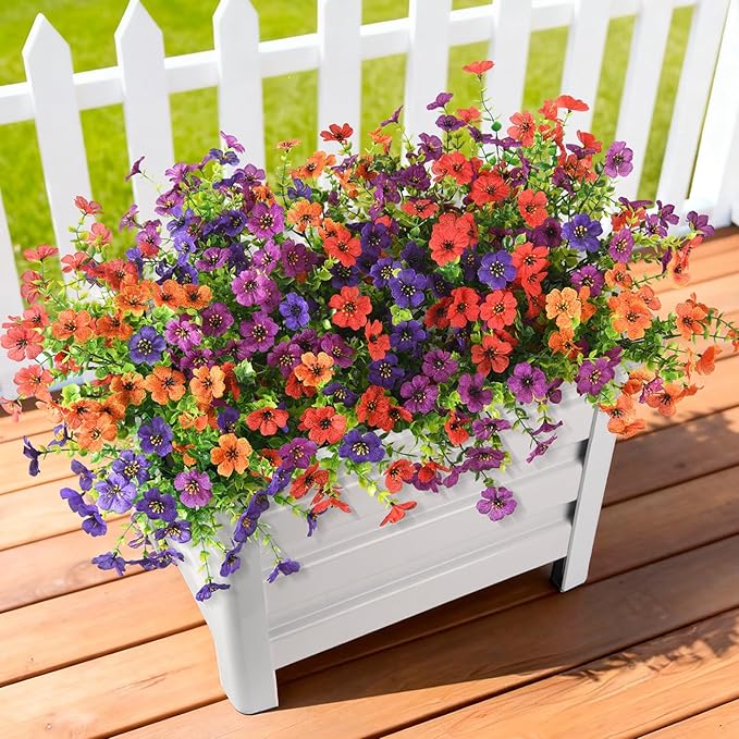 Artificial Flowers for Outdoors, 12 Bundles Multicolor Silk Fake Flower for Spring Summer Decoration, UV Resistant No Fade Artificial Outdoor Plants for Home Planter Porch Patio Yard Decor