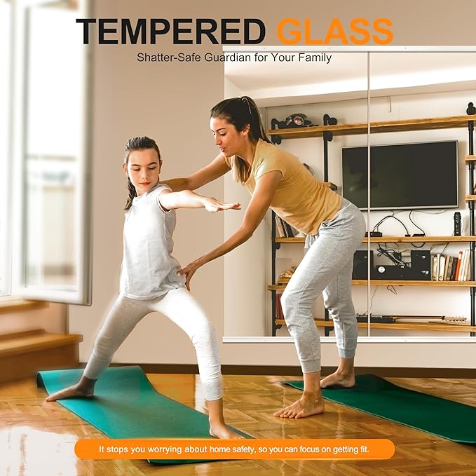 Delma Home Gym Mirror, 50''x25''x2PCS White Wall Mounted Large Frameless Tempered Glass Wall Mirror for Home Gym, Garage, Bedroom, Bathroom
