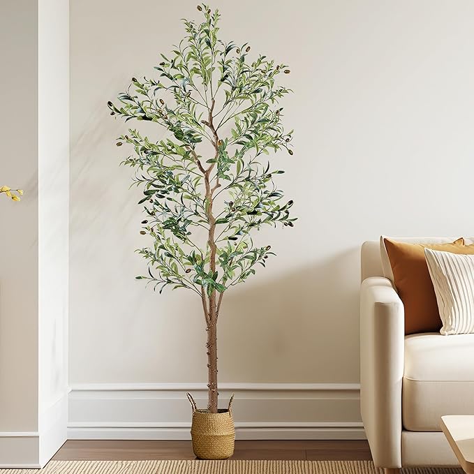 VECELO Artificial Olive Tree 6FT(72inch), Faux Olive Trees in Pot, Tall Fake Plant with Silk Leaves, Realistic Fruits and Dried Moss for Indoor Home Office Decor