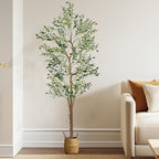 VECELO Artificial Olive Tree 6FT(72inch), Faux Olive Trees in Pot, Tall Fake Plant with Silk Leaves, Realistic Fruits and Dried Moss for Indoor Home Office Decor