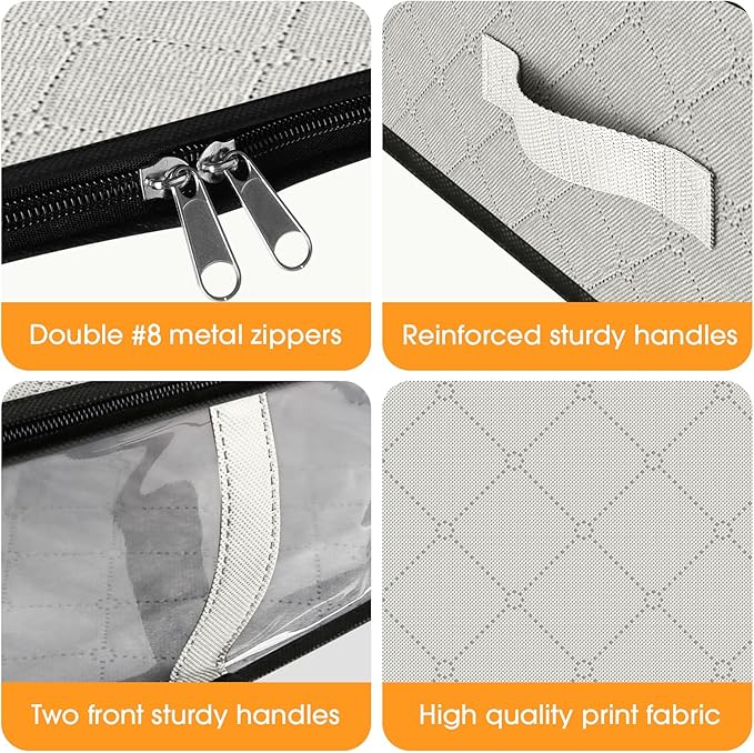 StorageRight Under Bed Storage Bags 4 Pack, 40L Large Clothes & Comforter Storage Containers with Clear Window, Breathable Fabric Organizer for Blankets, Bedding, Seasonal Clothing, White