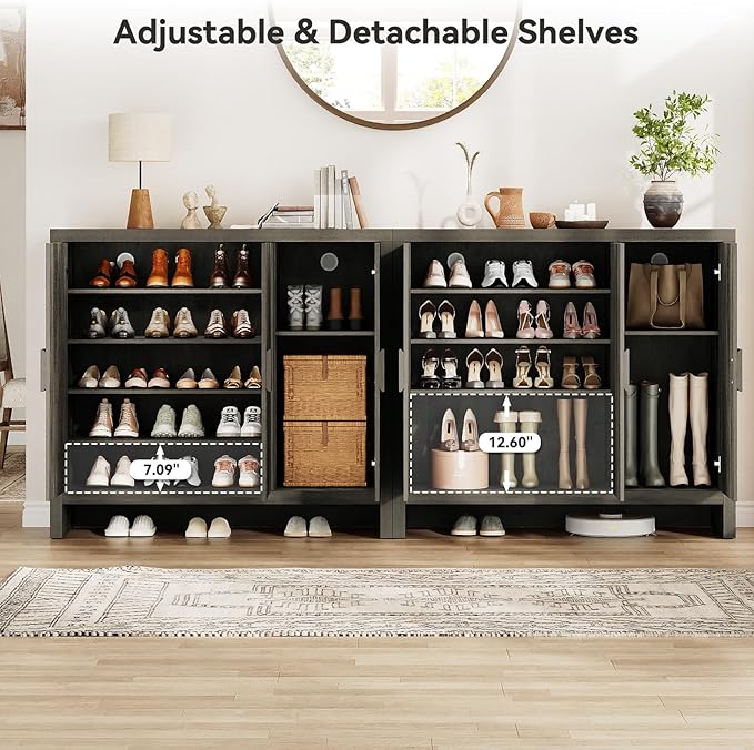 ONBRILL Shoe Cabinet with 3 Doors, 30 Pairs Shoe Storage Cabinet with Adjustable Shelves & Ventilation Hole Design, 47'' Wide Shoe Rack Shoe Organizer Cabinet for Entryway Living Room (Black Smoky)