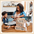 Moucuny 4 Pcs Farmhouse Table Decor Inspirational Wooden Signs Rustic Beaded Wooden Block Gift Sign Live Your Best Life Farmhouse Table Centerpiece for Living Room Housewarming Gift