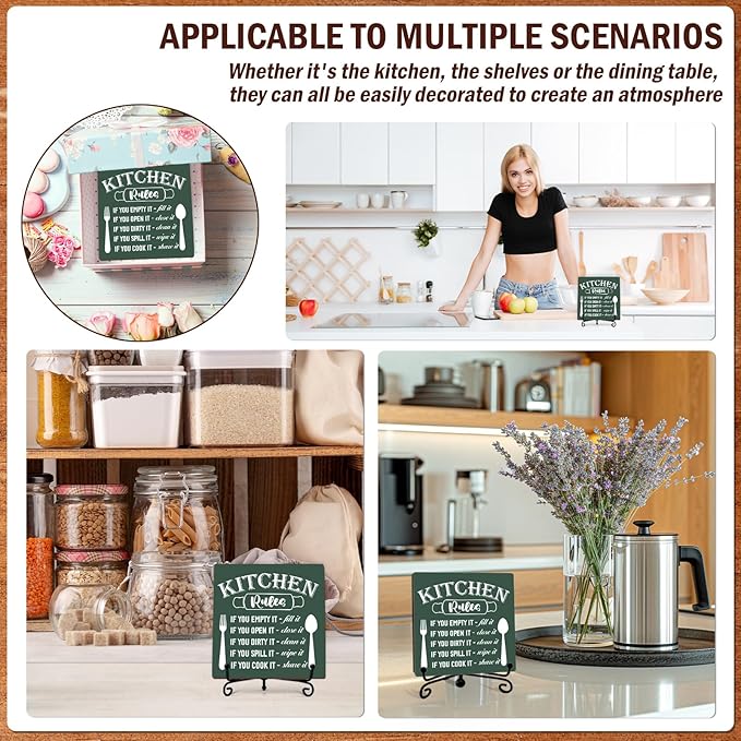 DETIHO Rustic Kitchen Decorations Above Cabinets, Dark Green Kitchen Counter Decor, Farmhouse Wooden Signs and Plaques for Home Dining Room Tabletop - G09