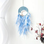 Dream Catchers, Sky Blue Dream Catcher Tree of Life Wall Decor, with Natural Healing Crystal Stone, Perfect Handmade Dreamlike Crystal Dream Catcher for Bedroom Art Craft Gift
