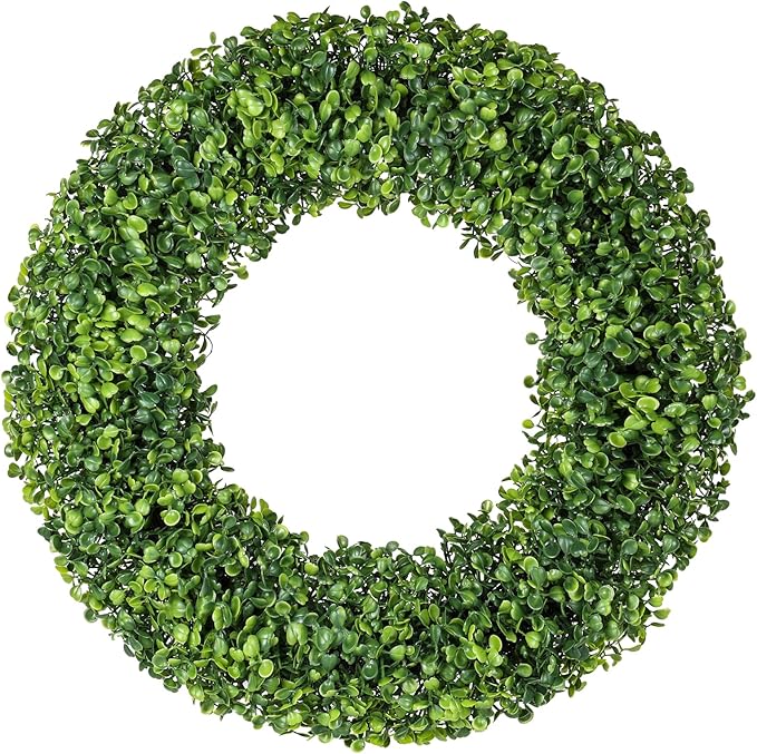 Spring Wreath, 20 inch Boxwood Wreaths for Front Door, Summer Wreaths with UV Protection, Green Artificial Wreath for Farmhouse, Room Indoors, Outdoors, Corridors, Offices, for All Seasons
