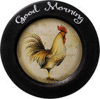 CVHOMEDECO. Rooster Decorative Plate Country Distressed Round Display Wooden Plate Home Décor Art, 11-1/4 Inch