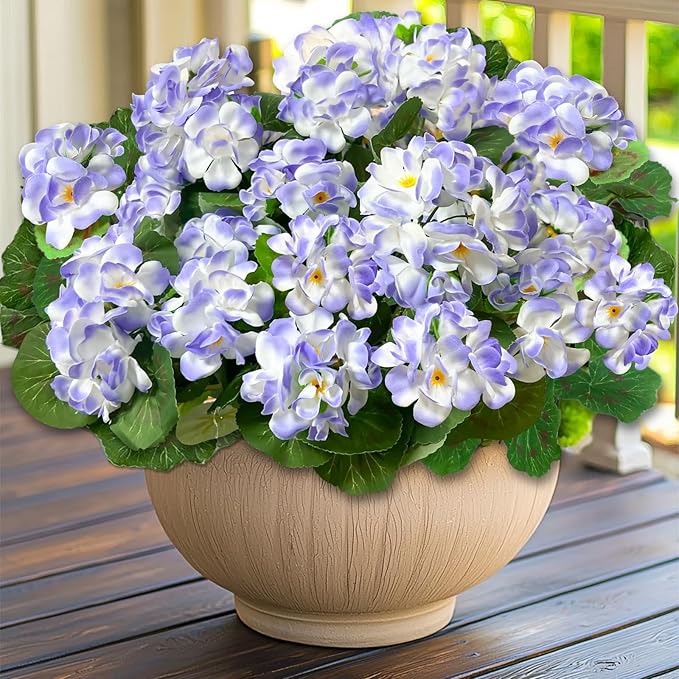 Artificial Geraniums Flowers for Outdoors Spring Decor, 4 Bundles UV Resistant Fake Geraniums Flowers Silk Faux Plants for Home Planter Gardens Table Patio Porch Indoor Cemetery Summer Decor(Purple)