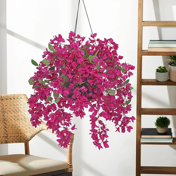33.5" Bougainvillea Artificial Flowers Fake Pink Flowers, UV Resistant Long Sprays Artificial Bougainvillea Flowers for Indoor & Outdoor Decor, 3PCS Faux Hanging Flower for Home Room Wedding Porch