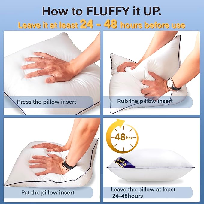 Siluvia 30"x30" Pillow Inserts Set of 2 Square Throw 30 Pillows with 100% Cotton Cover for Sofa, Couch, and Bed - White