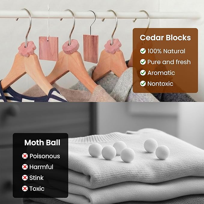 Cedar Blocks for Clothes Storage, Natural Cedar Wood Sachets, Balls & Rings for Closets and Drawers, 100% Natural & Fresh Scented Wardrobe Organizer, 55 Pack