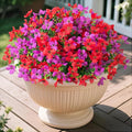 Artificial Faux Plants Flowers Outdoor Spring Summer Decoration, 12 Bundles Fake Silk Colorful Daisy Eucalyptus Realistic UV Resistant for Outside Home Planter Porch Patio Yard Decor (Red Purple)