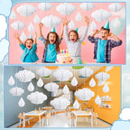 Affrolling 20 Pcs 3D Cloud Decorations Raindrop Decorations Hanging Honeycomb Decor Artificial Fake Cloud Ornaments for Ceiling Birthday Nursery Room Baby Shower Party Decor