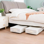 Under Bed Storage with Wheels, 2 Pack Under Bed Storage Containers with Label Holders for Clothes, Shoes and Blankets, Rolling Underbed Shoe Organizer with Cover, Beige (35.43x15.7x7.28 in)