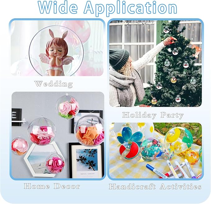 50 Set 100PCS Clear Plastic Fillable Ornaments,Transparent DIY Christmas Fillable Ball,Plastic DIY Fillable Decoration Balls 5 Different Sizes for Christmas Tree,Wedding,Party,Home Decor