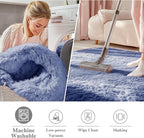 OLANLY Denim Blue Round Rugs for Bedroom - Machine Washable, 6 ft Circle Area Rugs for Living Room, Soft and Fluffy Shaggy Carpet for Teen Girl and Boys, Nursery Rooms, Dorms, Home Decor Aesthetic