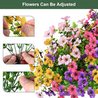 Artificial Flowers for Outdoor, UV Resistant Fake Silk Flowers, Realistic Faux Plants for Outside Indoor Porch Patio Window Box Planter Home Decor (14, Yellow Purple Rosy Pink)