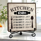 DETIHO Funny Kitchen Sign, Rustic Kitchen Wooden Plaque With Metal Stand, Above Cabinet Decor for Home Restaurant Tabletop Decor Favors & Supplies - G06