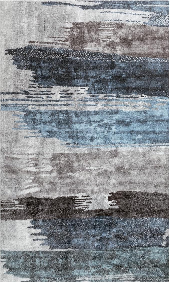 Ciicool Abstract Area Rug Indoor, 3x5 Washable Entryway Rug, Modern Soft Throw Rug with Non-Slip Backing Ideal for Bedroom Living Room Entrance Kitchen, Low-Pile Floor Carpet Doormat Blue Grey