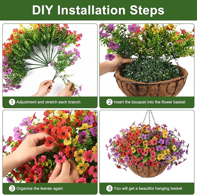 Artificial Fake Hanging Flowers Plants Basket for Outdoor Spring Decoration, Faux Silk Daisy Outside Indoor UV Resistant Look Real Yard Patio Front Porch Garden Balcony Home Decor(Mix3)