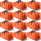 12 Pack Large Strong Moving Bags with Zippers & Carrying Handles - Water-Resistant - Heavy Duty Storage Tote for Space Saving, Fold Flat, Alternative to Moving Box (Orange)