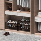 3 Tier (Thick) Bamboo Shoe Rack for Closet Free Standing Wood Shoe Shelf for Entryway Small Space Stackable 27"x12"x21" (Black Brown)