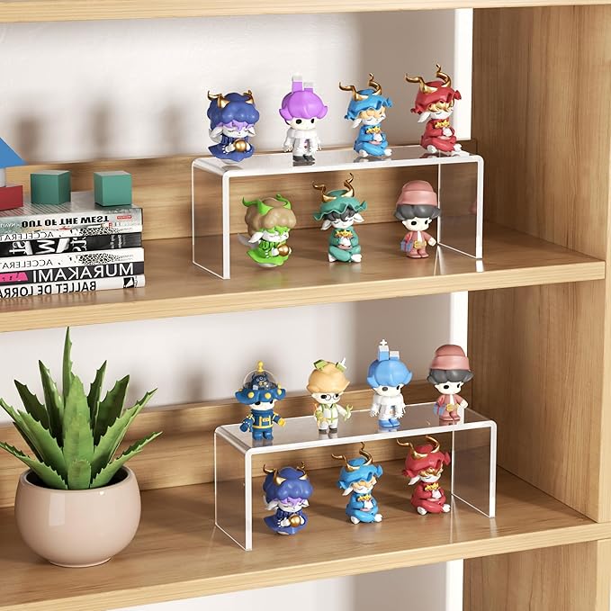 Aminigram 12 Pack Large Acrylic Risers Display Stands,Perfume Organizer Stand, Clear Acrylic Shelf for Show Decor Display, Toys, Cupcake and More(12.4 x 4 x 4.6 inches)