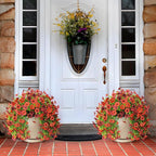 Homsunny Artificial Fake Flowers Plants for Outdoor Decoration, 2 PCS Faux Mums Flowers for Outside UV Resistant Realistic for Porch Patio Garden Yard Balcony Home Decor(Red Brown)