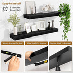 Fun Memories Floating Shelves 30 Inch, Wall Mounted Wood Shelf Set of 2, Farmhouse Decor for Bathroom, Bedroom, Kitchen, Living Room, Black