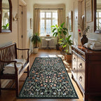 Moynesa Floral Area Rugs 4x6, Boho Washable Living Room Rugs, Non Slip Soft Rugs for Bedroom, Botanical Ultra Thin Entryway Throw Carpet for Kitchen Dorm Bathroom, Black