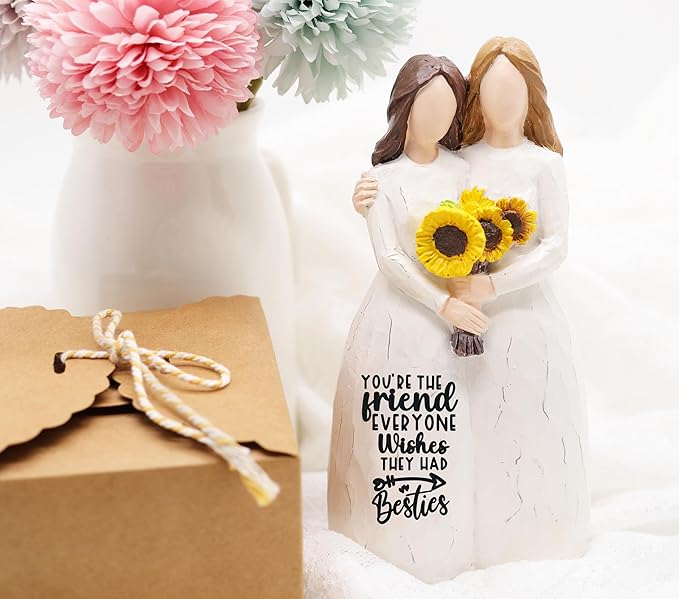 Friendship Gifts for BFF, 6” Best Friends Sculpted Hand-Painted Figurine Statue, Friendship Gift for Besties Birthday Gifts for Women, Christmas, Thanksgiving, Gift for Best Friend Birthday