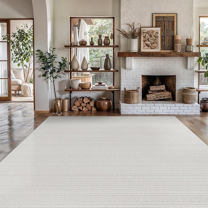 Micro Loop Indoor Rug White 6x9 Boho Geometric Neutral Area Rugs for Living Room Soft Luxury Modern Low and High Pile Durable Stain Resistant Non-Shedding Indoor Area Carpet 6 x 9