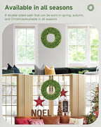 DDHS 19''Boxwood Wreaths for Front Door，Artificial Spring Wreaths for Farmhouse Wedding Green Year Round Indoor Outdoor for Fall Summer Christmas Wreath Home Decorations-Green