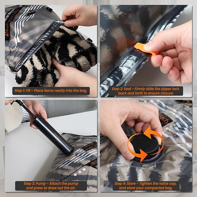 Space Saver Vacuum Storage Bags with Manual Hand Pump - 8PCS Set (4 Medium/4 Small) 70% Compression Travel Bags for Clothing Storage