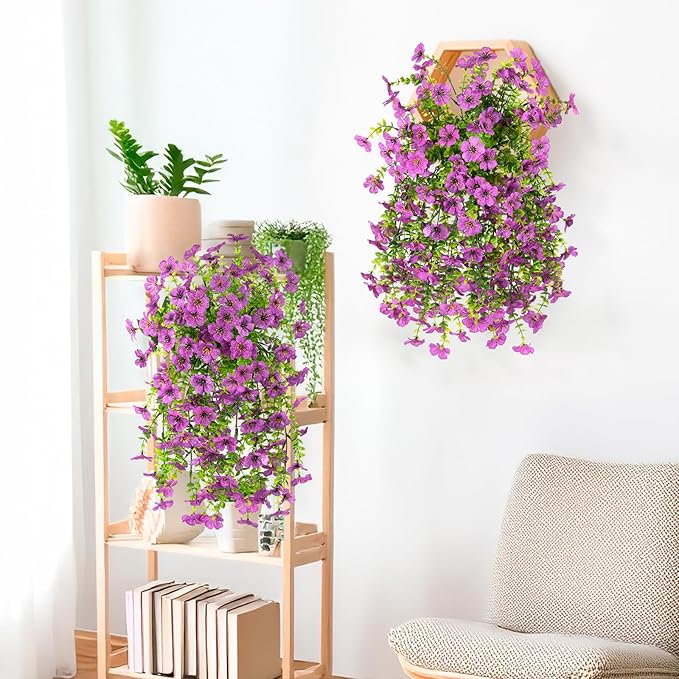 INQCMY 2Pcs Artificial Fake Hanging Flowers for Outdoors UV Resistant Artificial Plants for Spring Summer Decor Look Real Faux Flowers for Outside Home Planter Porch Patio Decor