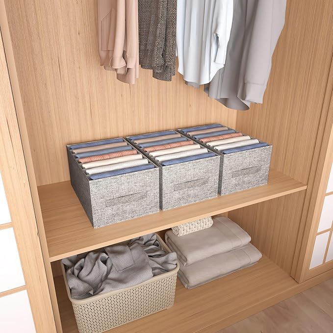 Wardrobe Clothes Organizer, 7 Compartments Jeans Organizers and Storage, Stackable Drawer Organizer for Closet - Pants, Sweaters, T-Shirts, Dimension 14.2" x 11"x 8"