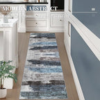 Ciicool 2x6 Washable Runner Rug, Modern Abstract Hallway Rugs Runner, Non-Slip Thin Accent Rug Lightweight Navy Grey Print Distressed Carpet for Laundry Entryway Bedroom Kitchen Bathroom Indoor