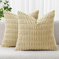 MIULEE Pack of 2 Corduroy Decorative Throw Pillow Covers 20x20 Inch Soft Boho Striped Pillow Covers Modern Farmhouse Home Decor for Sofa Living Room Couch Bed Beige