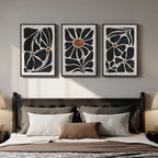 Framed Black and White Abstract Wall Art, 3 Piece Black Boho Floral Botanical Canvas Prints Painting for Living Room, Mid Century Modern Flower Artwork for Bedroom Hallway Office Home Decor, 16x24