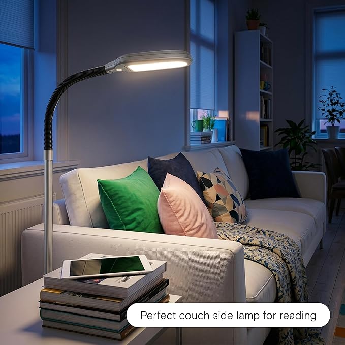 Brightech Litespan Titanium Silver LED Floor Reading Lamp, Energy Efficient, Adjustable Standing, 850-950 Lumens, 12W, 3-Year Warranty