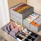 Criusia 6 Pack Sock Underwear Drawer Organizer Dividers, 58 Cell Foldable Fabric Dresser Closet Organizers and Storage Bins for Clothing, Baby Clothes, Bra, Panty, Scarf, Ties (Grey)