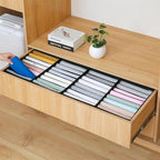 Qozary 4 Pack Drawer Organizers for Clothing, 8 Grids Foldable Closet Organizers and Storage Bins for Bedroom, Dresser Organizer Boxes for Thin T-shirts, Tank Tops (Black, Upgrade Height)