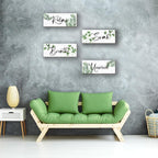 ONIZHITY 4 Pcs Large Farmhouse Bathroom Wall Decors Relax Soak Unwind Breathe Wooden Word Sign Green Hanging Wall Art Rustic Office Wall Decor for Bedroom Living Room Decor(Green Leaves 14X5.5 Inch)